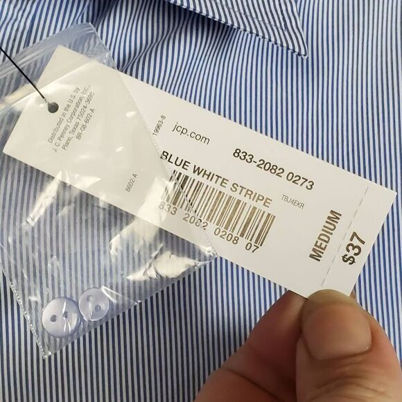 WORTHINGTON Women's Button Down Shirt Medium Blue White Stripe Long Sleeve NWT - Picture 3 of 6